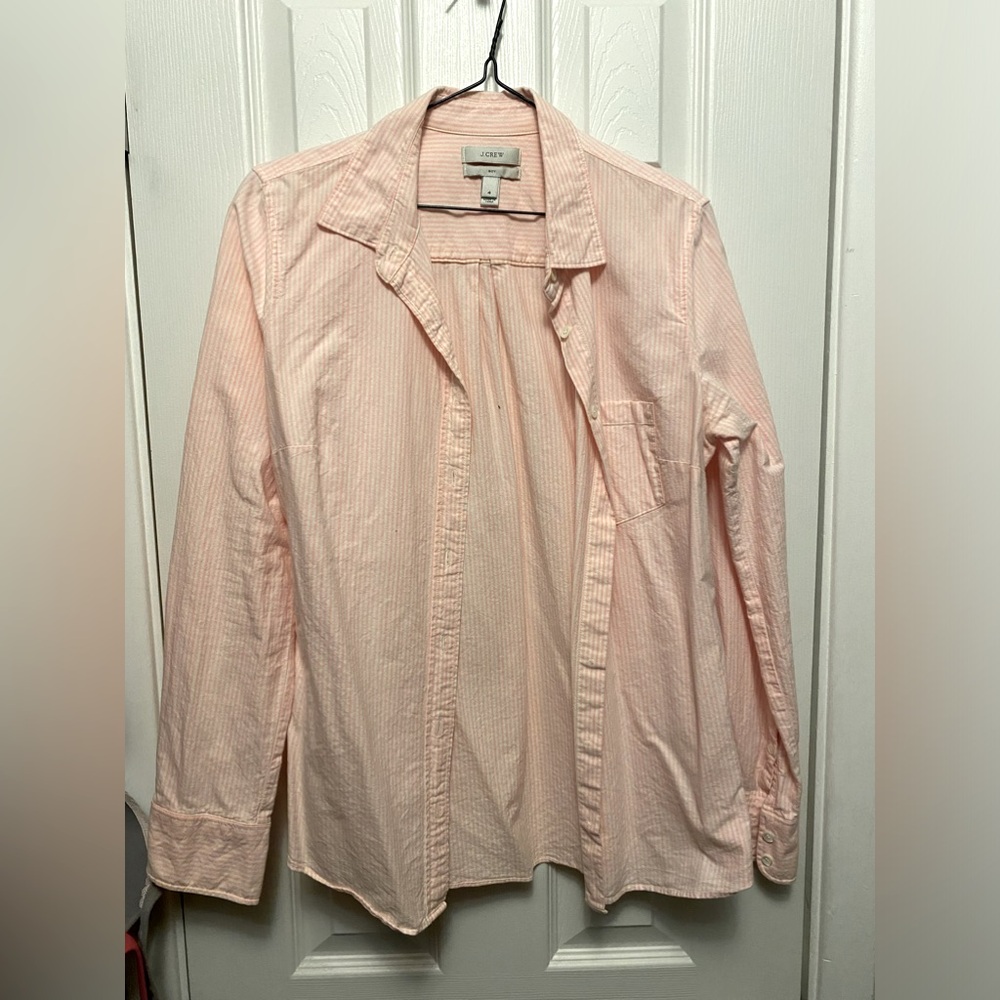 J.Crew boy fitted dress shirt- bright orange and white stripe size 4